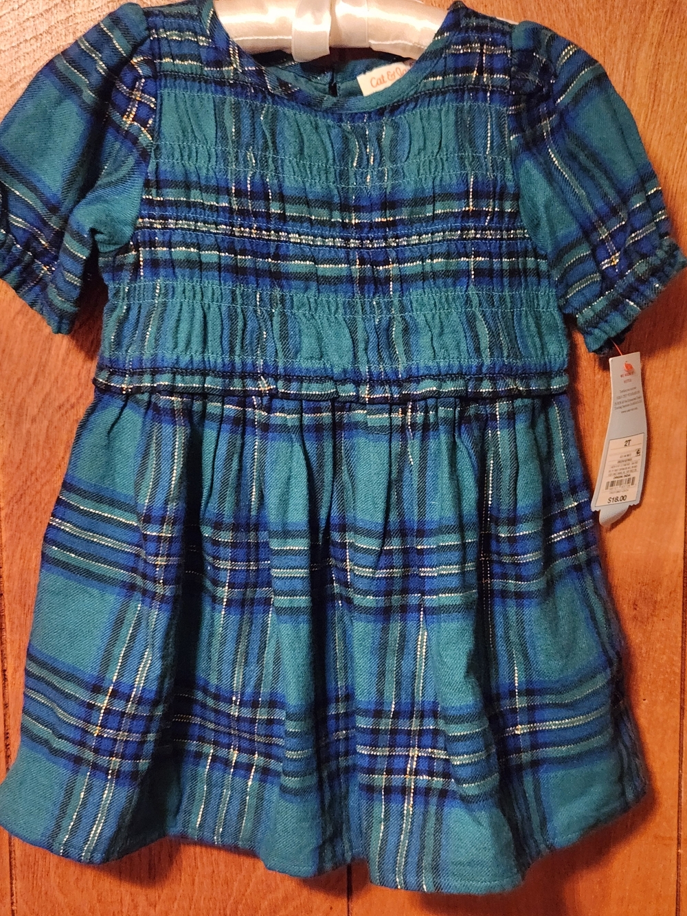 Cat & Jack Blue Plaid Girls' Holiday Dress, S-2T, NWT